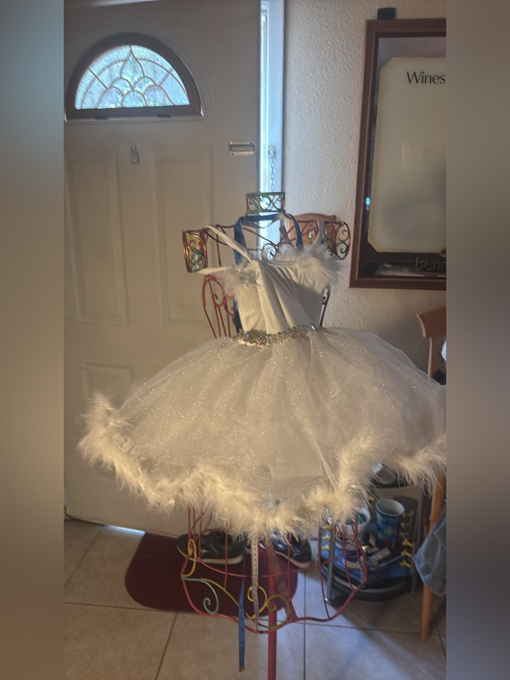 White Sparkle Feather Trim Princess Tutu Costume for Kids Ballerina 4T